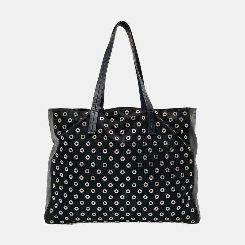 PRADA Tote 托特包 黑色 牛皮 標誌 鉚釘 單肩包 手提包-4