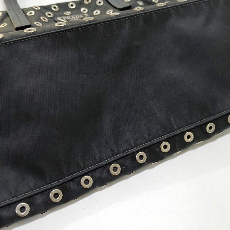 PRADA Tote 托特包 黑色 牛皮 標誌 鉚釘 單肩包 手提包-8