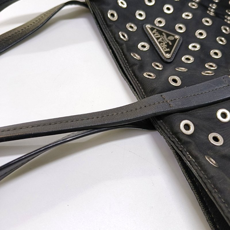 PRADA Tote 托特包 黑色 牛皮 標誌 鉚釘 單肩包 手提包-12