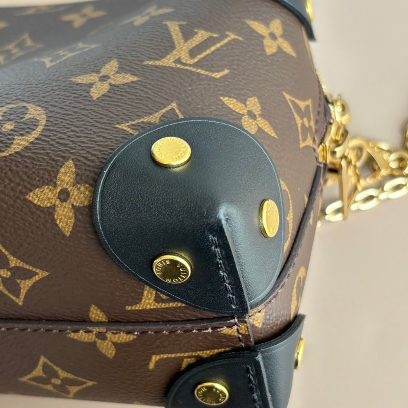 ::LOUIS VUITTON:: LV M45571 Petite Malle Souple咖啡色經典花紋拼接黑色皮革手提兩用包 斜背包-16