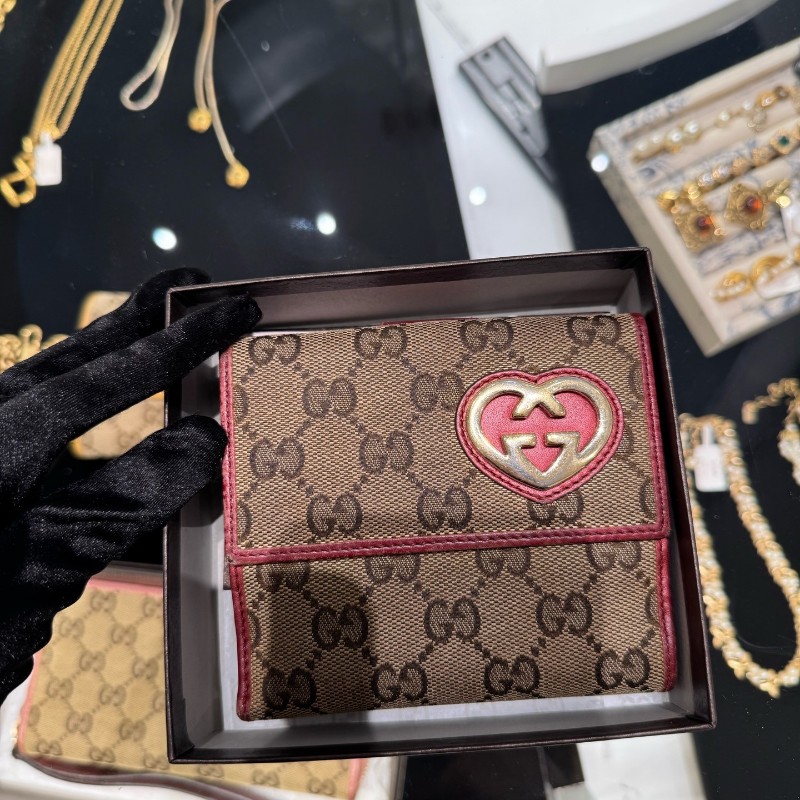 Gucci古馳 愛心老花短夾 銀包 錢包-0