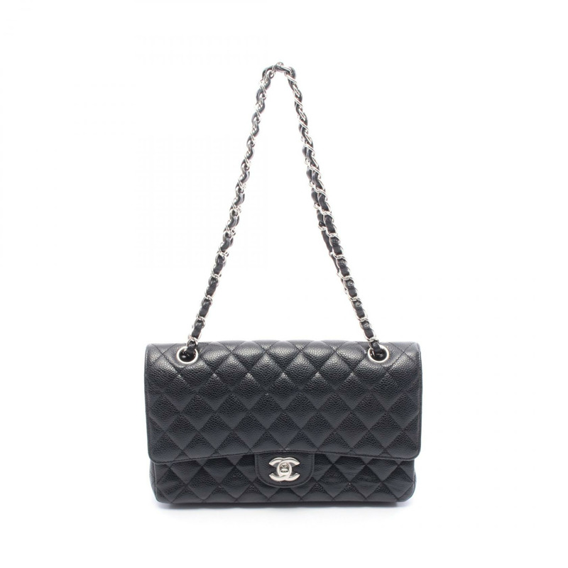 CHANEL Matelasse W 翻蓋鏈條單肩包 A01112 皮革黑色二手女款 SHW-0