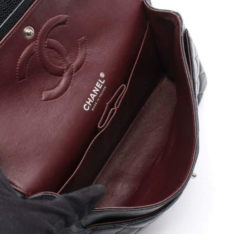 CHANEL Matelasse W 翻蓋鏈條單肩包 A01112 皮革黑色二手女款 SHW-2