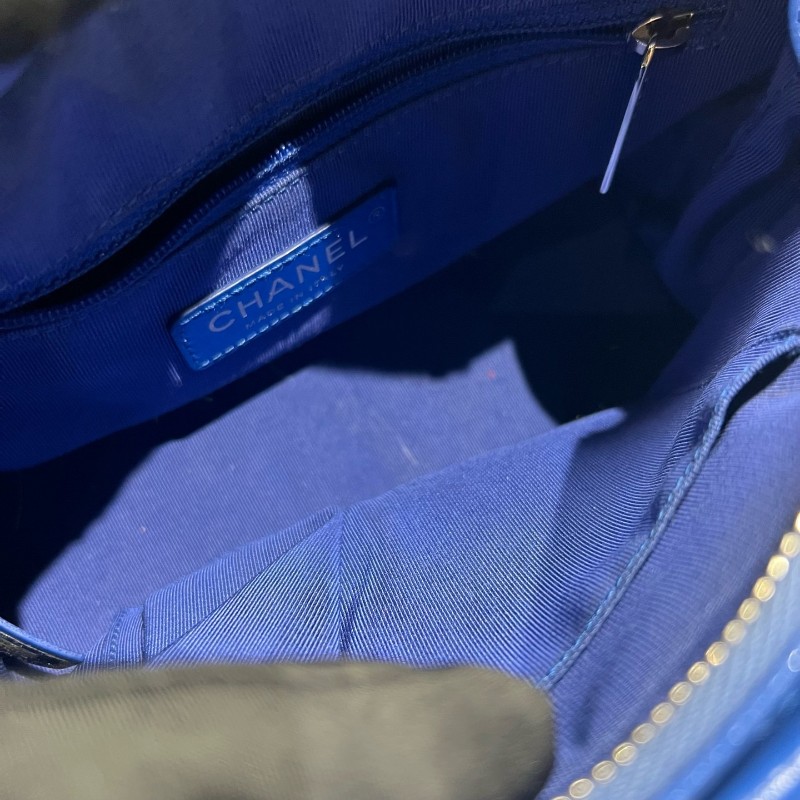 Chanel/香奈兒編織款流浪包 小號 有卡 藍色金扣 27開 尺寸：20*15*8cm-5