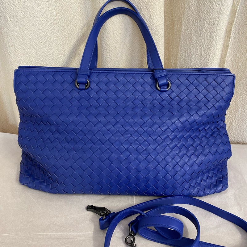 葆蝶家/Bottega Veneta 經典款 藍色手提單肩斜挎包-1