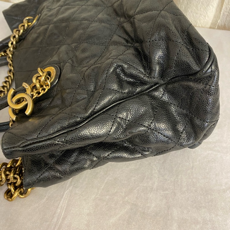 Chanel 黑金軟牛皮tote包可手提單肩-4