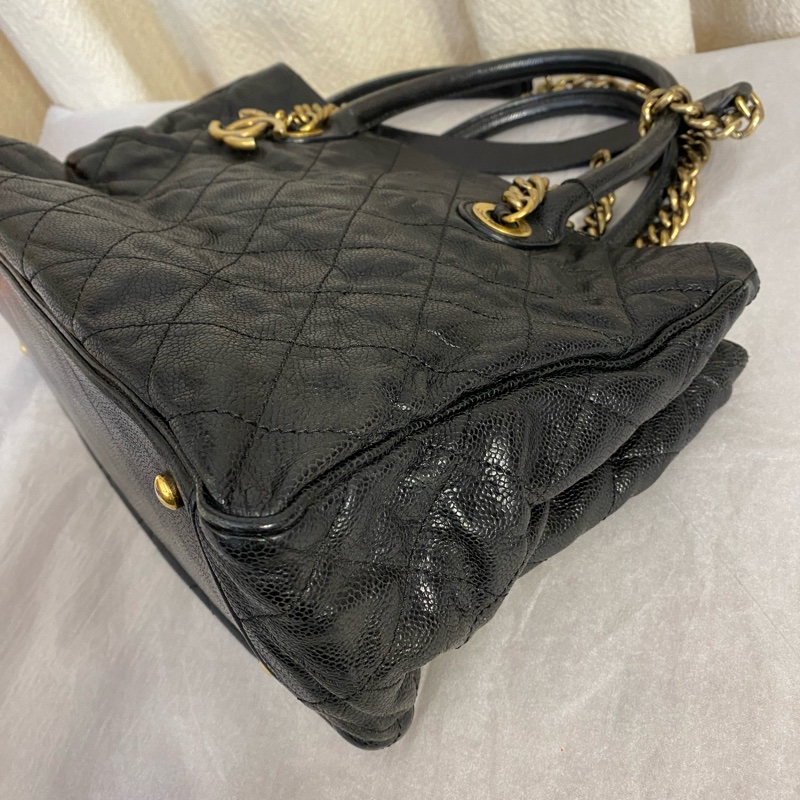 Chanel 黑金軟牛皮tote包可手提單肩-6