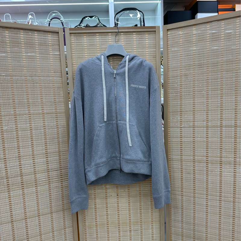 Miumiu 25ss灰色抽繩連帽拉鍊外套 寬鬆版型 S碼 未穿過-0