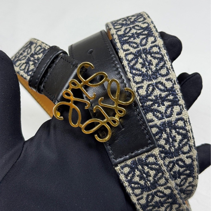 98新 Loewe 羅意威 編織皮帶徽標提花織物小牛皮金扣 腰帶 95size-1