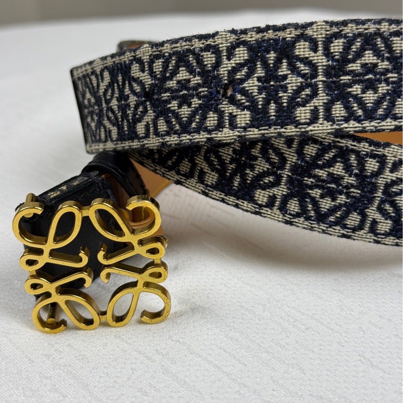 98新 Loewe 羅意威 編織皮帶徽標提花織物小牛皮金扣 腰帶 95size-2