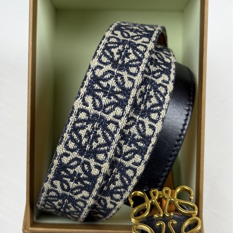 98新 Loewe 羅意威 編織皮帶徽標提花織物小牛皮金扣 腰帶 95size-3