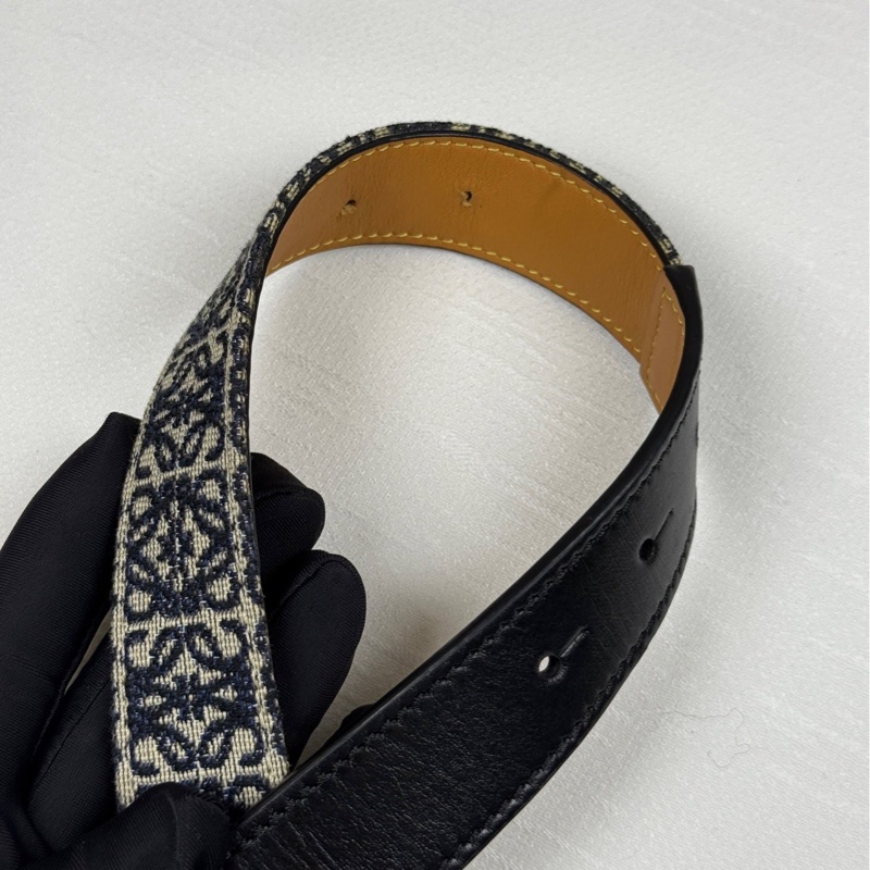 98新 Loewe 羅意威 編織皮帶徽標提花織物小牛皮金扣 腰帶 95size-8