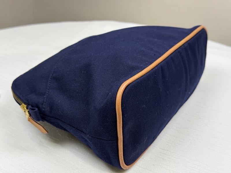 95新 Hermes愛馬仕 深藍色拉鍊式化妝包,帆布材質-3