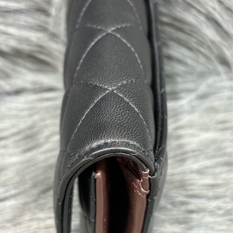 CHANEL AP0232 黑色 全皮 銀釦 三折 拉鍊零錢袋 錢包 中夾 卡夾 信用卡夾 皮夾-4