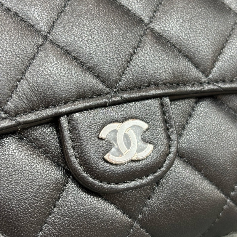 CHANEL AP0232 黑色 全皮 銀釦 三折 拉鍊零錢袋 錢包 中夾 卡夾 信用卡夾 皮夾-6