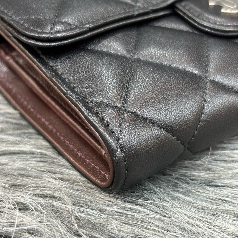 CHANEL AP0232 黑色 全皮 銀釦 三折 拉鍊零錢袋 錢包 中夾 卡夾 信用卡夾 皮夾-8