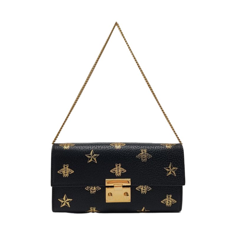 GUCCI Padlock 黑色 牛皮 印花 單肩包 手提包 手拿包-0