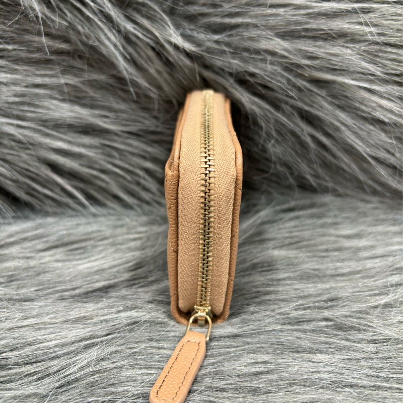 CHANEL AP3050 奶茶色 荔枝皮 淡金釦 拉鍊零錢包 卡包 卡夾 信用卡包-2