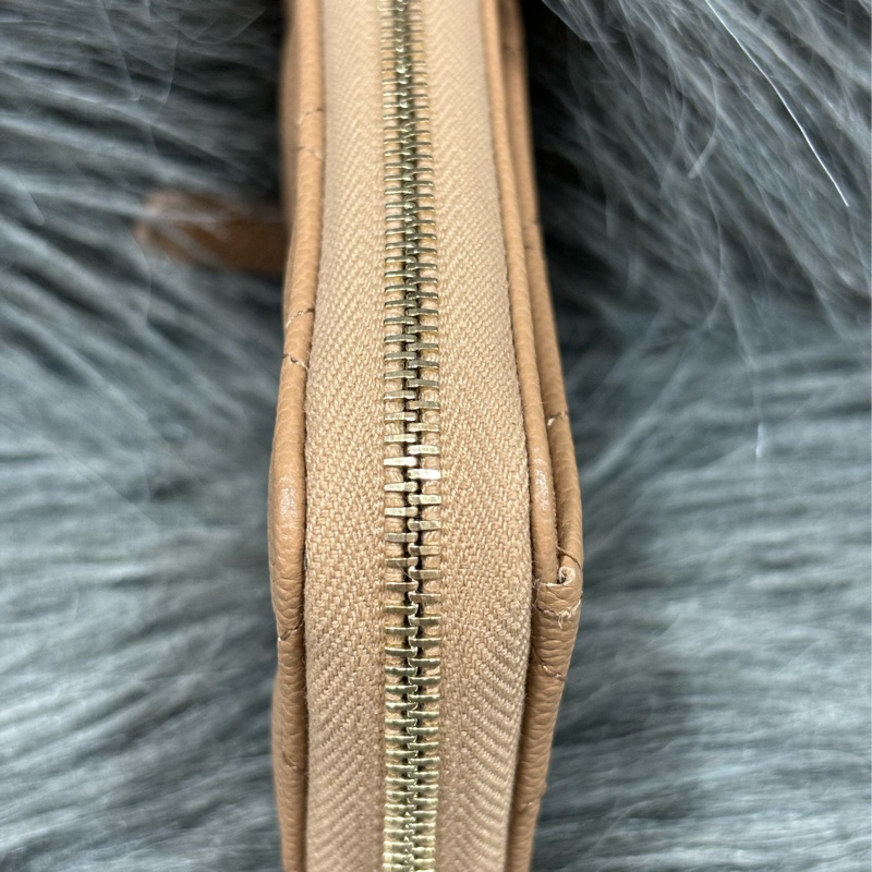 CHANEL AP3050 奶茶色 荔枝皮 淡金釦 拉鍊零錢包 卡包 卡夾 信用卡包-4