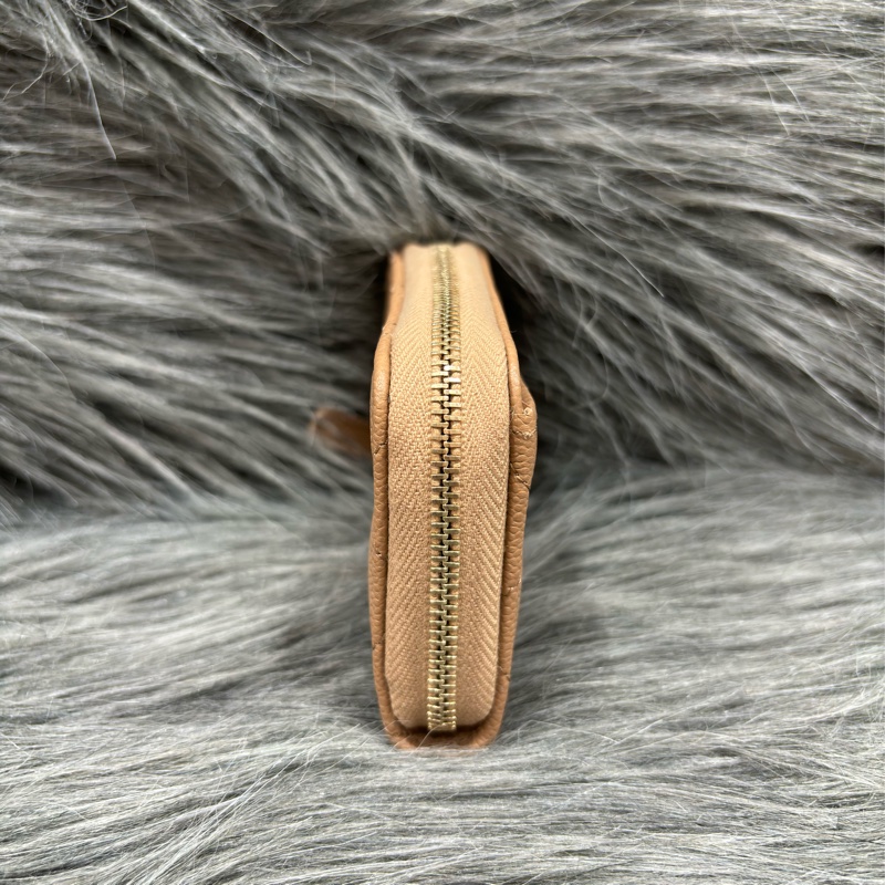 CHANEL AP3050 奶茶色 荔枝皮 淡金釦 拉鍊零錢包 卡包 卡夾 信用卡包-5