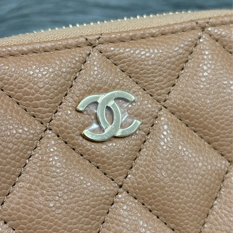 CHANEL AP3050 奶茶色 荔枝皮 淡金釦 拉鍊零錢包 卡包 卡夾 信用卡包-6