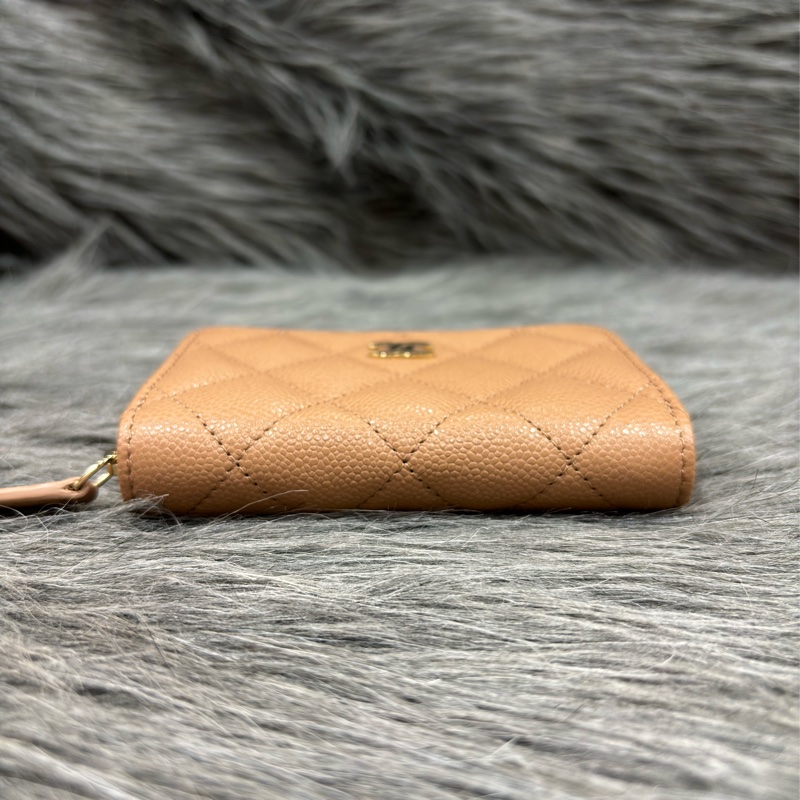 CHANEL AP3050 奶茶色 荔枝皮 淡金釦 拉鍊零錢包 卡包 卡夾 信用卡包-7