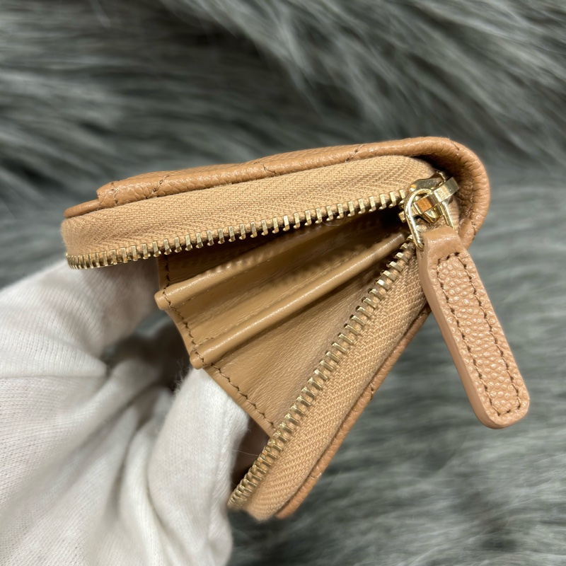 CHANEL AP3050 奶茶色 荔枝皮 淡金釦 拉鍊零錢包 卡包 卡夾 信用卡包-15