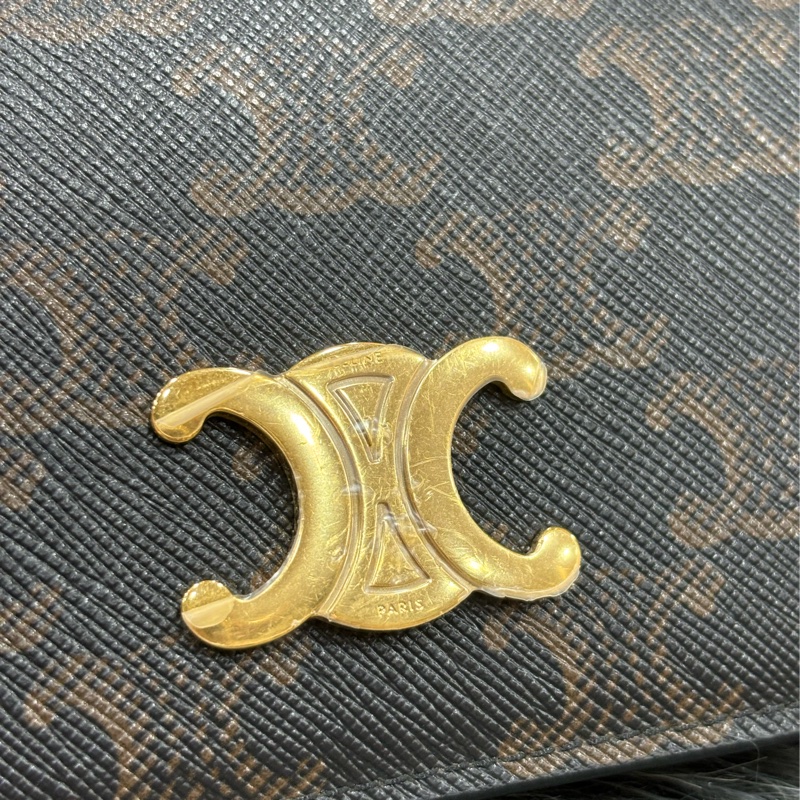 CELINE TRIOMPHE 10K622 金釦 凱旋門 老花 原花 字紋 短夾 皮夾-6