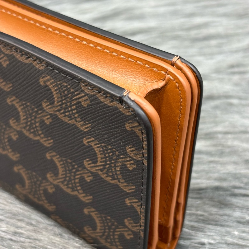 CELINE TRIOMPHE 10K622 金釦 凱旋門 老花 原花 字紋 短夾 皮夾-11