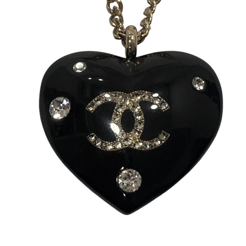 CHANEL 香奈兒 愛心 壓克力 合金 項鍊 黑色-1