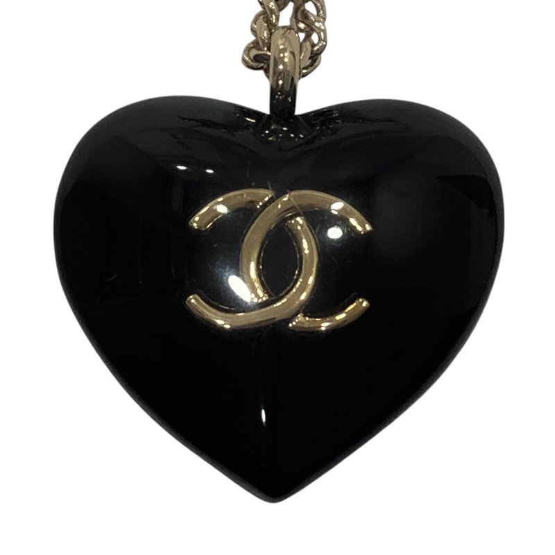 CHANEL 香奈兒 愛心 壓克力 合金 項鍊 黑色-2