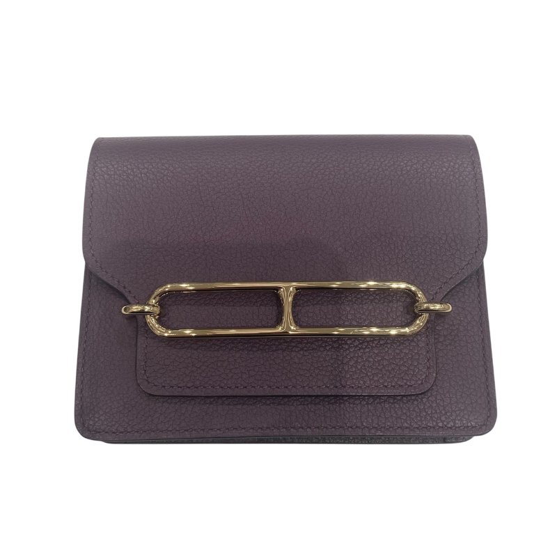 HERMES 愛馬仕 ROULIS SLIM 短夾 迷你腰包 皮革 紫色 金扣-0