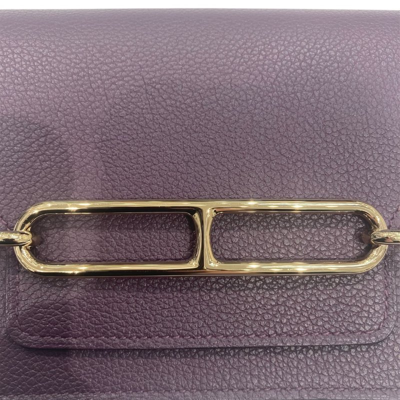 HERMES 愛馬仕 ROULIS SLIM 短夾 迷你腰包 皮革 紫色 金扣-4
