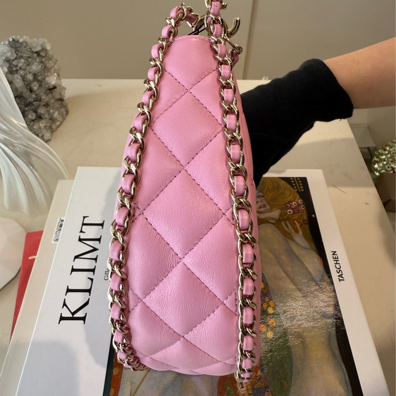 CHANEL 粉色月亮包彎月包 幸運餅乾包 鏈條包 芯片款-3