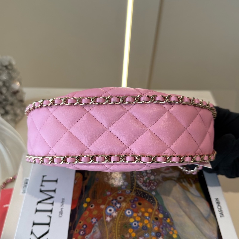 CHANEL 粉色月亮包彎月包 幸運餅乾包 鏈條包 芯片款-4