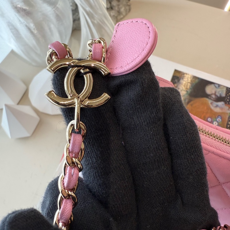 CHANEL 粉色月亮包彎月包 幸運餅乾包 鏈條包 芯片款-6