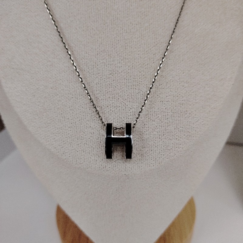 愛馬仕 Pop H 黑色拼銀色 金属 項鏈 mini-1