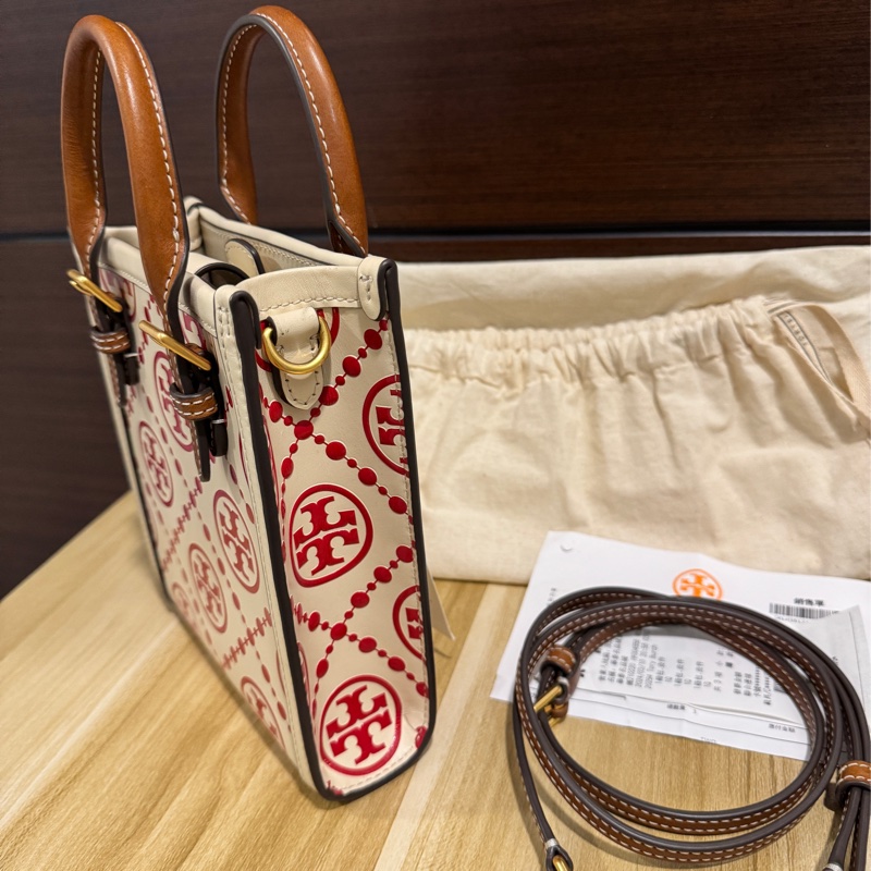 專櫃正品 TORY BURCH 白紅款 琴譜包 手機包 小方包-3