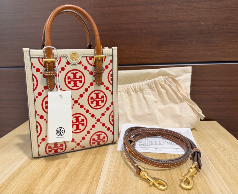 專櫃正品 TORY BURCH 白紅款 琴譜包 手機包 小方包-6