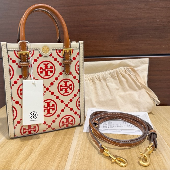 專櫃正品 TORY BURCH 白紅款 琴譜包 手機包 小方包-16