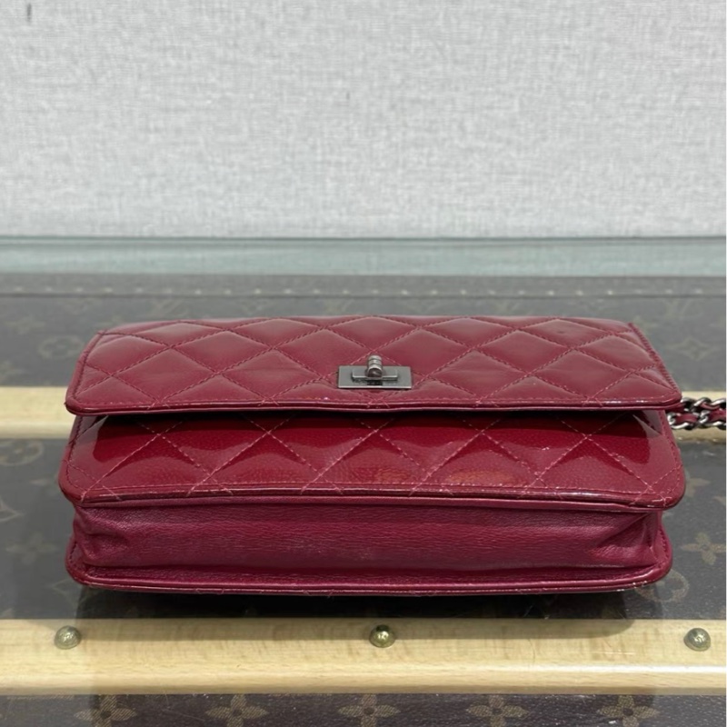 CHANEL/香奈兒紅銀2.55扣漆皮woc鏈條包 19*12*3.5-4