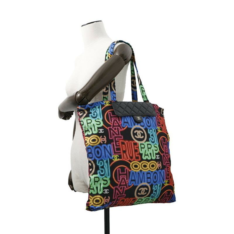 Chanel 環保袋，Matelasse Coco Mark，魚子醬皮革，尼龍，AP2095，雙向鏈條單肩包，黑色-4