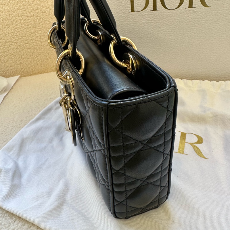 DIOR迪奧 Lady D Joy黑金小羊皮藤格紋橫版戴妃包-5