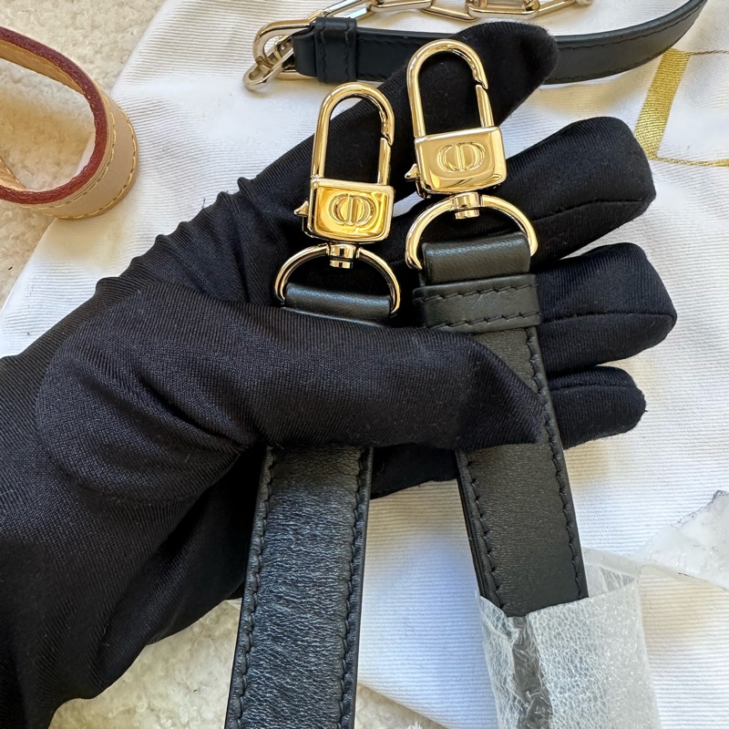 DIOR迪奧 Lady D Joy黑金小羊皮藤格紋橫版戴妃包-8