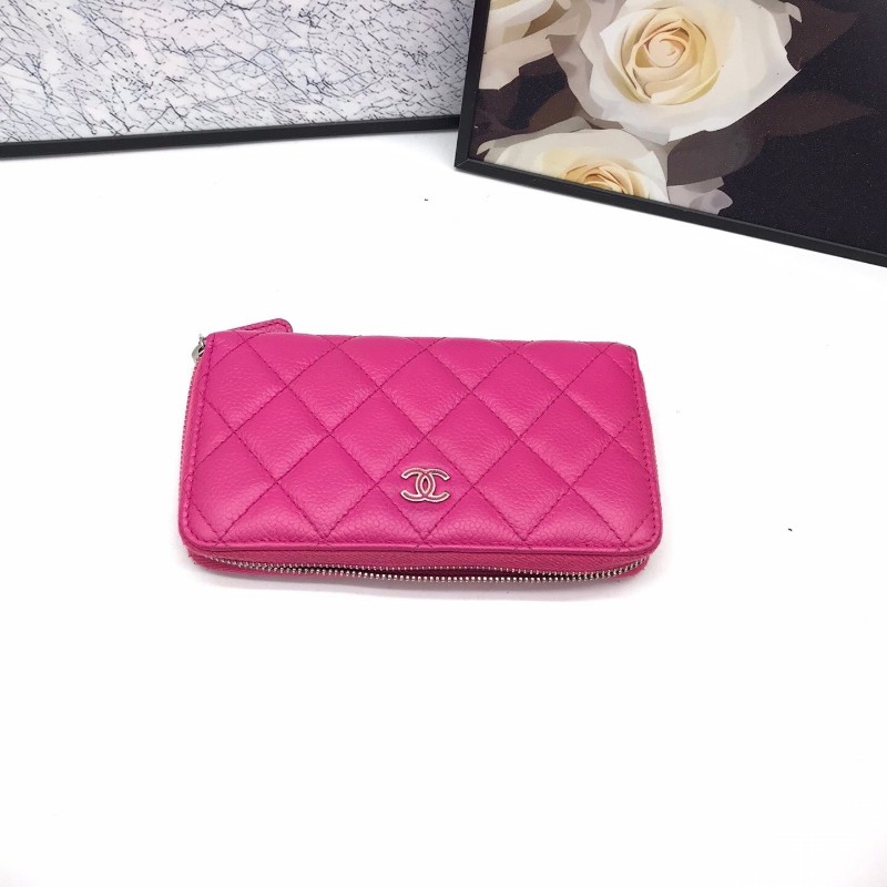 Chanel香奈兒 玫紅色錢包 長夾 銀包 21開 15*9cm-0