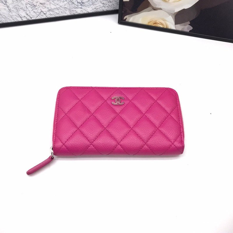 Chanel香奈兒 玫紅色錢包 長夾 銀包 21開 15*9cm-3