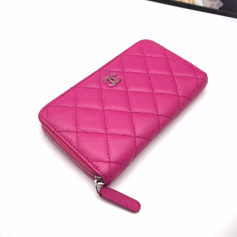 Chanel香奈兒 玫紅色錢包 長夾 銀包 21開 15*9cm-4