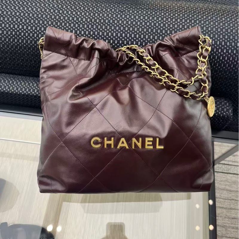 Chanel香奈兒季節限定22bag深紅棕巧克力色小號-1