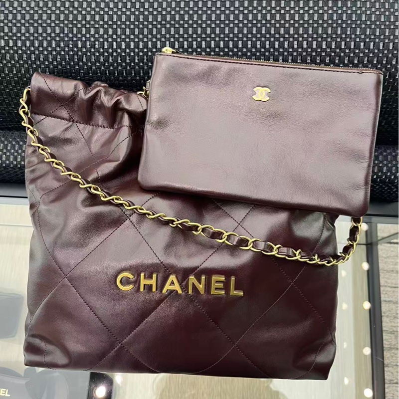 Chanel香奈兒季節限定22bag深紅棕巧克力色小號-3