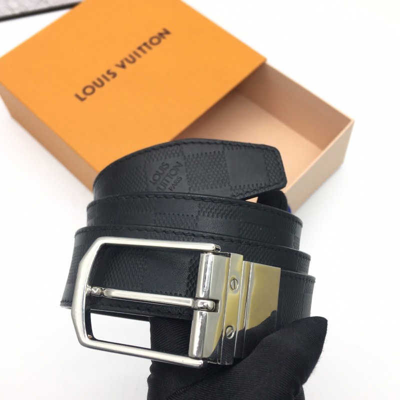 LV路易威登 棋盤格壓印全皮腰帶 尺碼90/36 附件：盒子，購鉦，吊牌-4